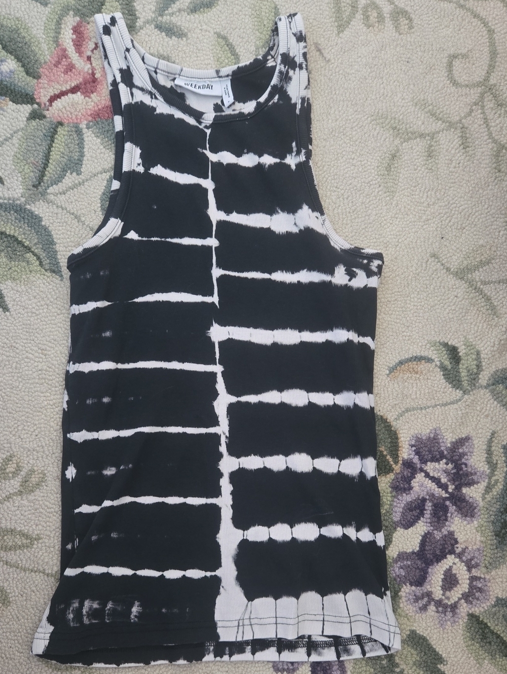 Weekday Black & White Striped Tie-Dye Rib Tank
